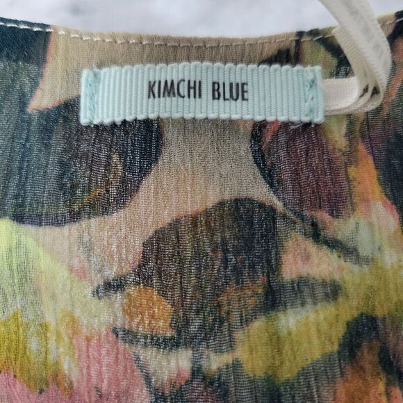 KIMCHI BLUE WOMENS SMALL MULTICOLOR FLORAL FLOWY RAZOR  PEEK-A-BOO BACK BLOUSE - Picture 2 of 6
